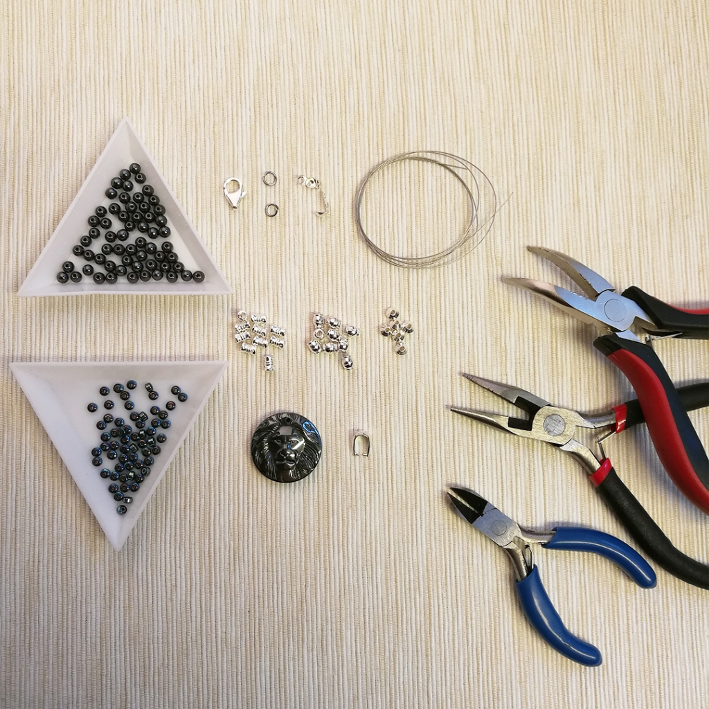 męski naszyjnik z hematytów i srebra