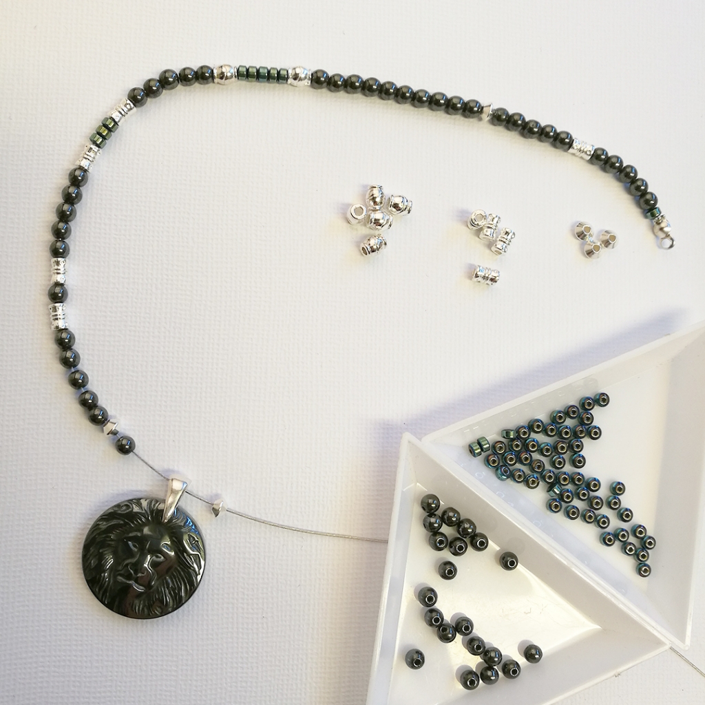 męski naszyjnik z hematytów i srebra