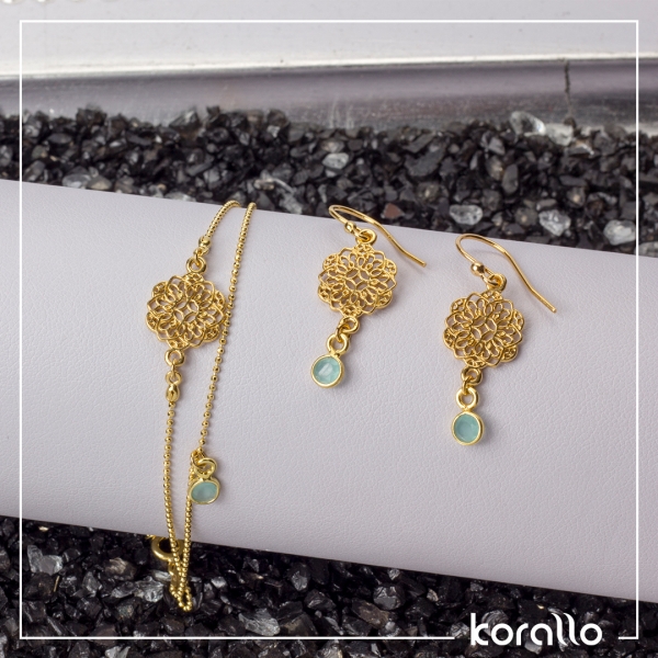 zestaw bransoletek złota mandala z amazonitem