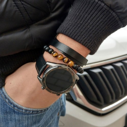 męska bransoletka tygrysie oko i skórzany rzemień