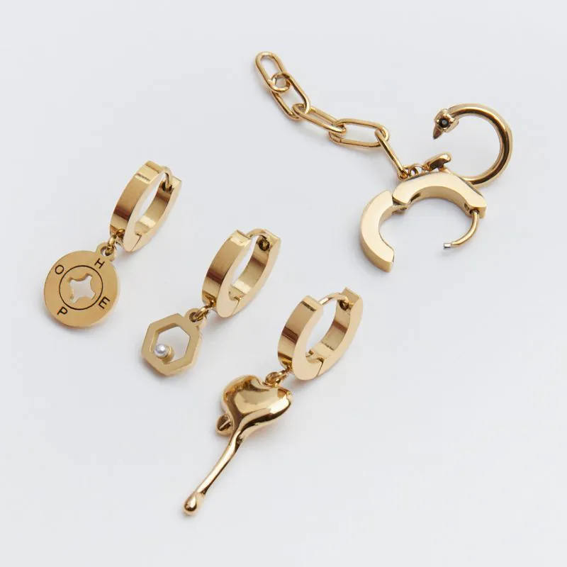 Zestaw kolczyków ze stali chirurgicznej mix w kolorze złotym PVD [ST9347B]