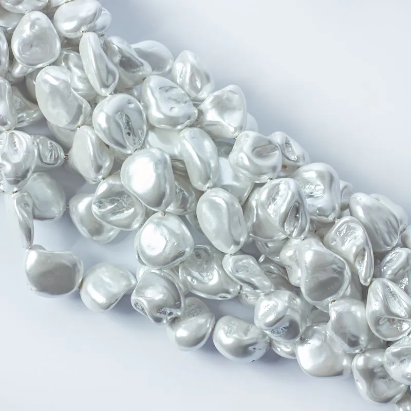 Perły seashell nugget 25x10 mm srebrne [PH0967]