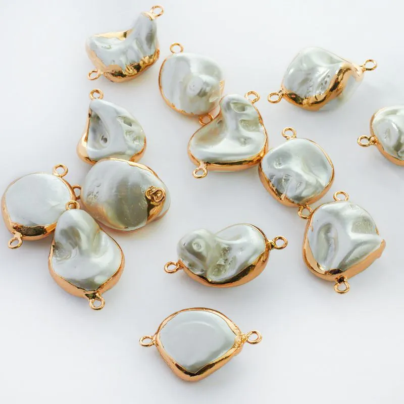 Perły seashell nugget w złotym okuciu łącznik 22-32 mm [PH0974]