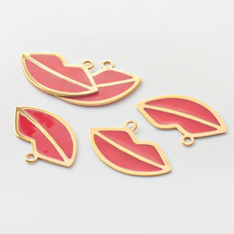 Srebrna zawieszka czerwone usta emaliowane AG925 pozłacana 20mm [PS5328B]