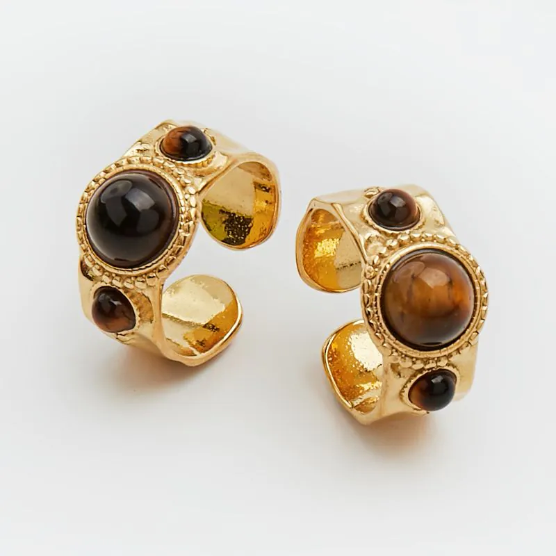 Pierścionek obrączka ze stali chirurgicznej z tygrysim okiem w kolorze złotym 19 mm [ST9286B]