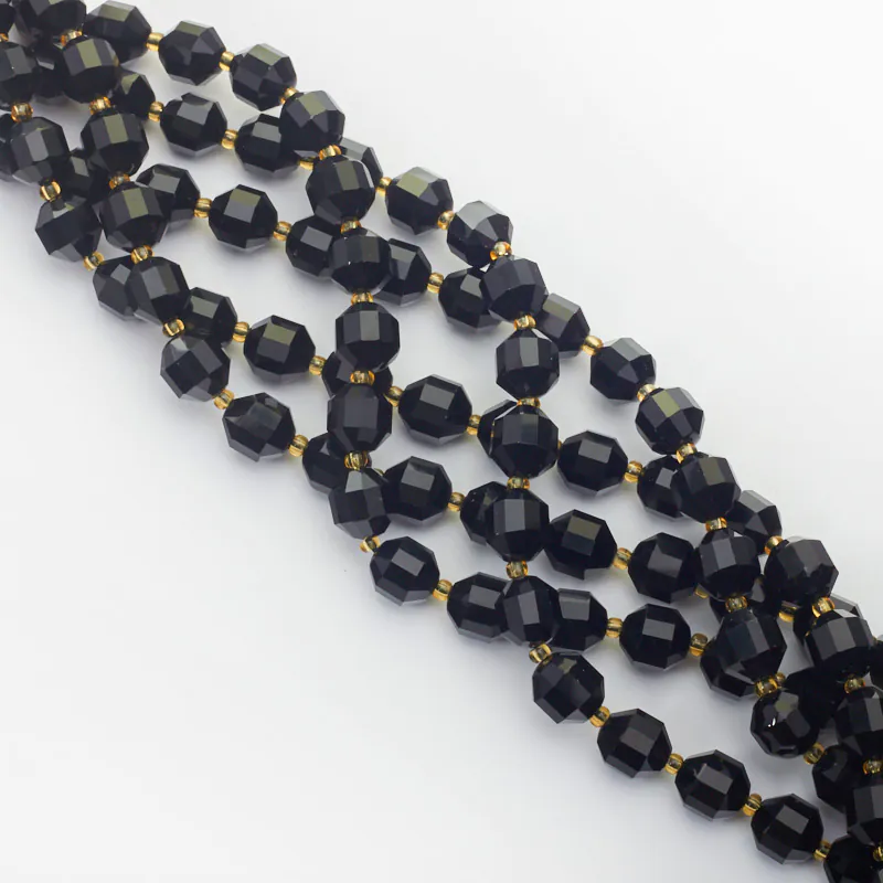 Koraliki czarny agat baryłka fasetowana 10 mm [DK2099]