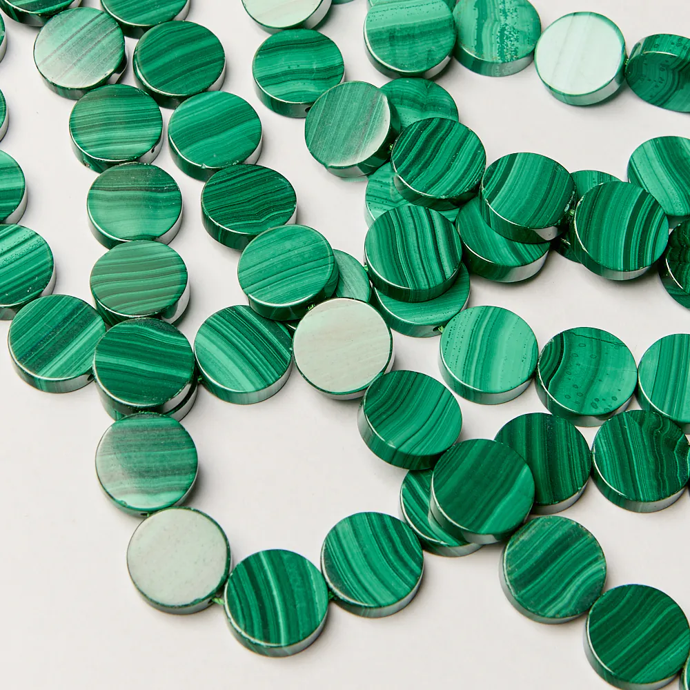 Koraliki malachit naturalny krążek płaski 14 mm [DK3193]